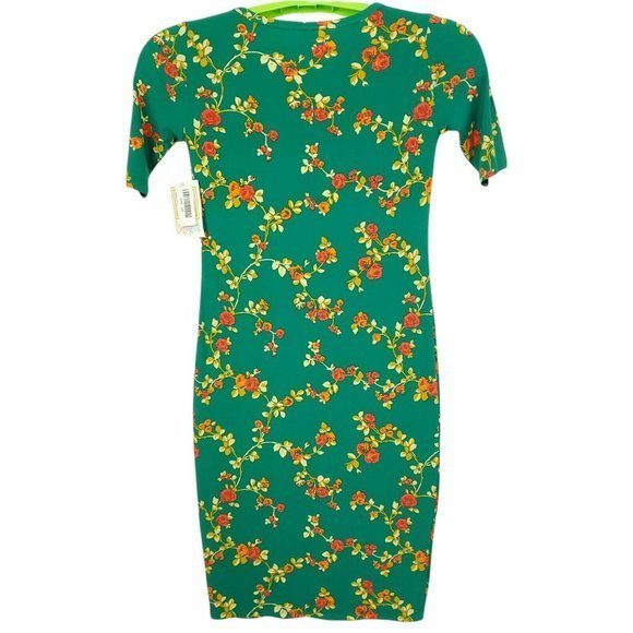 LuLaRoe Julia Sheath Pencil‎ Dress Green Orange Yellow Floral Stretch XS - Picture 2 of 11